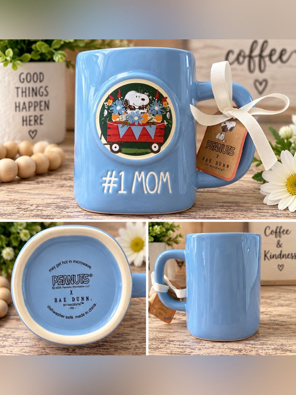 Rae Dunn Snoopy #1 Mom Blue Ceramic Mug
